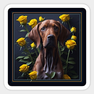 Vizsla yellow roses 2 Sticker